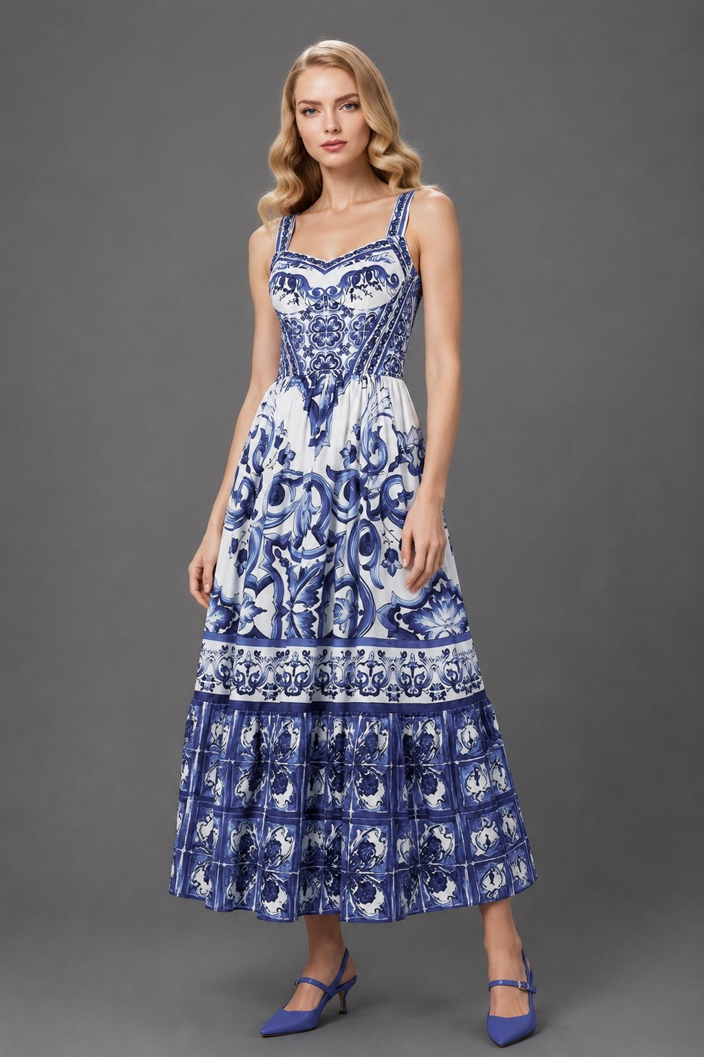 Azurine Majolica Maxi Dress