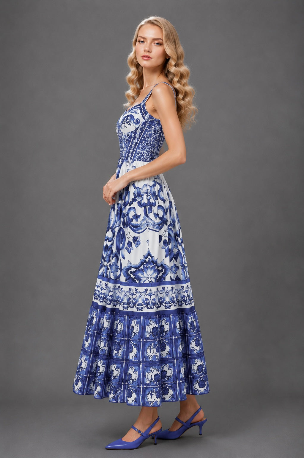 Azurine Majolica Maxi Dress
